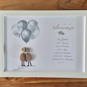 Silver wedding anniversary, 25 years, bridal couple, love, 25th wedding anniversary, wedding gift, stone picture, DinA4, gift, wedding