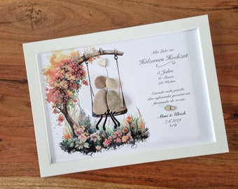 Wooden wedding, wedding gift, 5 years, 5 wedding anniversary, wooden wedding, 10 years, newlyweds stone picture, DinA4 customizable