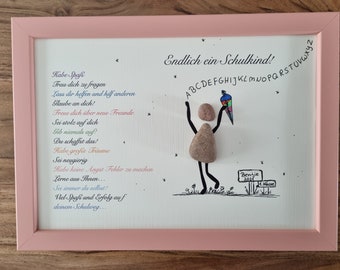 Schulanfang Steinbild endlich Schulkind Einschulungsgeschenk Schule DinA4 personalisierbar