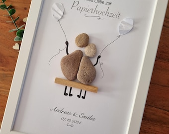 Geschenk zur Papierhochzeit, Papierhochzeit, Hochzeitsgeschenk, 1. Hochzeitstag, erster Hochzeitstag Geschenk, Steinbild personalisierbar