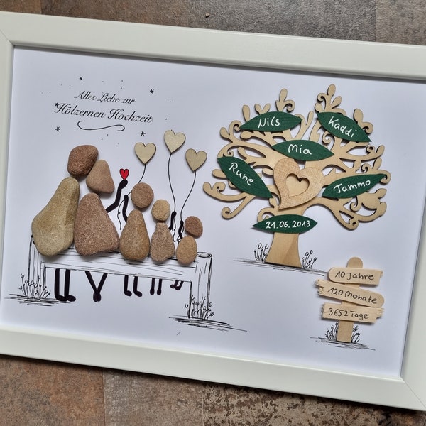Wooden wedding, wedding gift, 5 years, 5 wedding anniversary, wooden wedding, 10 years, bridal couple stone image, DinA4 personalisable
