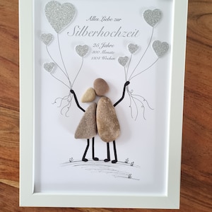 Silver wedding, 25 years, bride and groom, love, 25th wedding anniversary, wedding gift, stone picture, DinA4, gift, wedding