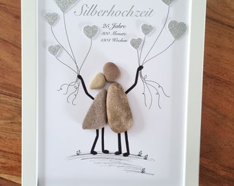 May include: A white frame with a white background and a silver glitter heart design. The text reads "Alles Liebe zur Silberhochzeit 25 Jahre 300 Monate 1804 Wochen".
