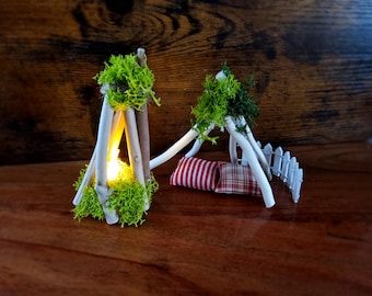 Set Accessori Per Presepe E Villaggio Natalizio: Mini Gnomi E Falò Con Legna, Secchio, Lampada - Decorazione Casa Delle Bambole