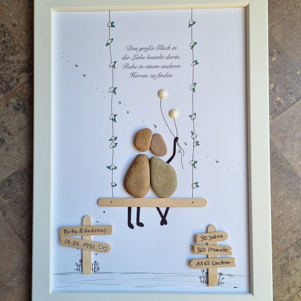 Hochzeitsgeschenk, Perlenhochzeit, 30 Jahre, zur Hochzeit Steinbild DinA4 personalisierbar