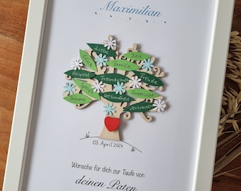 Baptism, baptism tree, birth, gift for baptism, gift for godchild, godmother, godfather, for baptism, baptism gift, DinA4, customizable