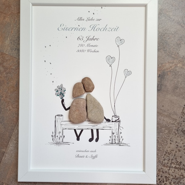 Eiserne Hochzeit, 65 Jahre, Brautpaar, Liebe, 65. Hochzeitstag, Hochzeitsgeschenk, Steinbild, DinA4, Geschenk, Hochzeit, Eisenhochzeit