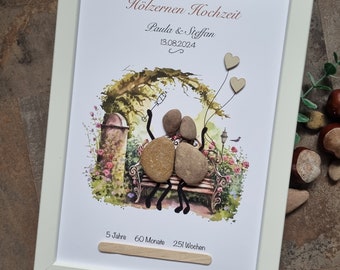 Wooden wedding, wedding gift, 5 years, 5th wedding anniversary, wooden wedding, 10 years, bride and groom stone picture, DinA4 personalizable