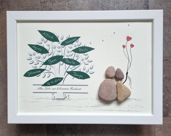 Wooden wedding gift, wedding gift, 5 years, 5 wedding anniversary, wood wedding, gift, newlyweds stone painting, DinA4 customizable