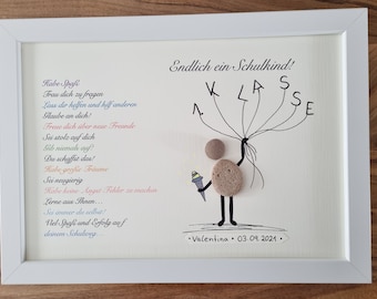 Schulanfang Steinbild endlich Schulkind Einschulungsgeschenk Schule DinA4 personalisierbar