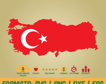 Turkey flag and map high quality in png, svg, dxf and eps format Instand Download