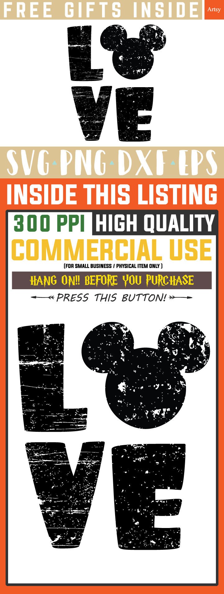 Love Mickey Svg Grunge Svg Love Wording Svg Disney Distressed Etsy