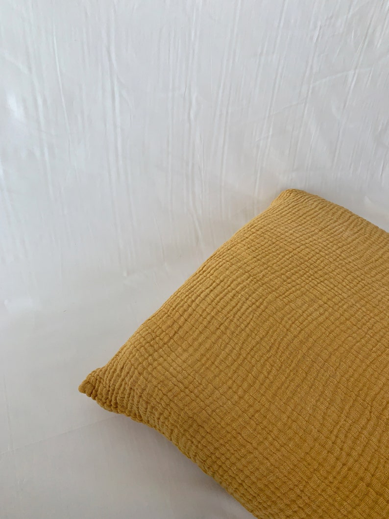 MUSLIN Organic cotton PILLOWCASE naturally dyed with plants Moutarde/Mustard