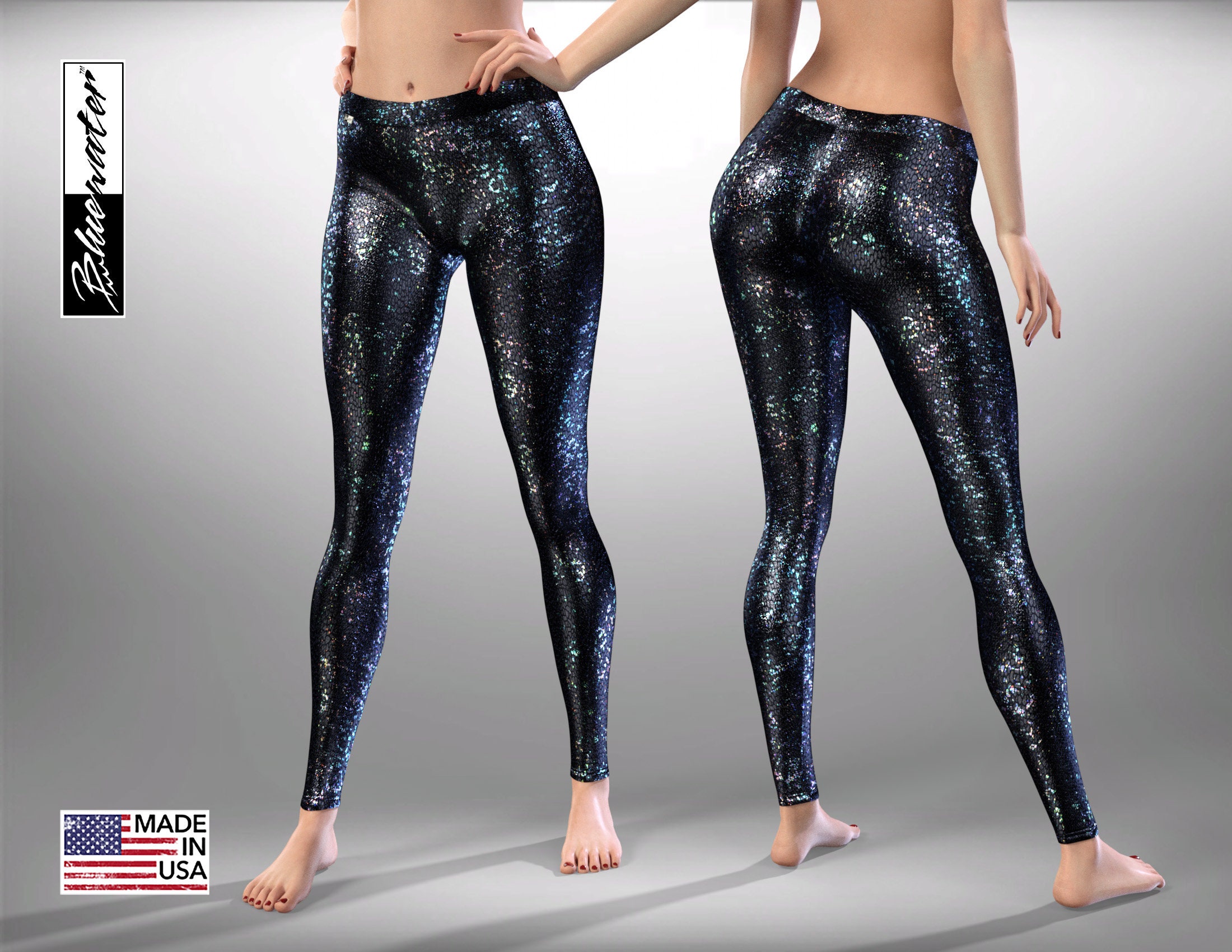 Shiny Black Spandex Leggings With Jeans Back Pockets, by LENA QUIST -   Finland
