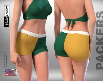 90+ Colors NFL Booty Shorts, Green Bay Packers Red, Black, Green, Blue, White, Silver, Gold, Navy, Teal, Orange, Grey