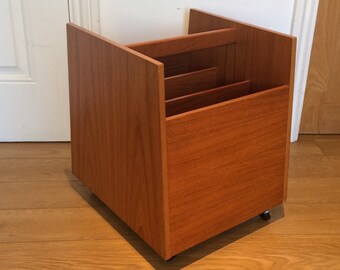 Cabinet magazine rack rectangle dividers castors by Bruksbo Danish retro vintage mid century