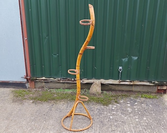 Plant stand bamboo wicker four holders circular base large vintage bohemian