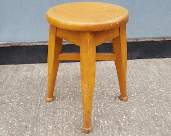 Stool round wood four legs retro  vintage
