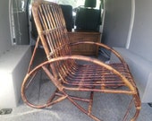 Vintage wicker bamboo cane armchair, bohemian, mid century, retro.