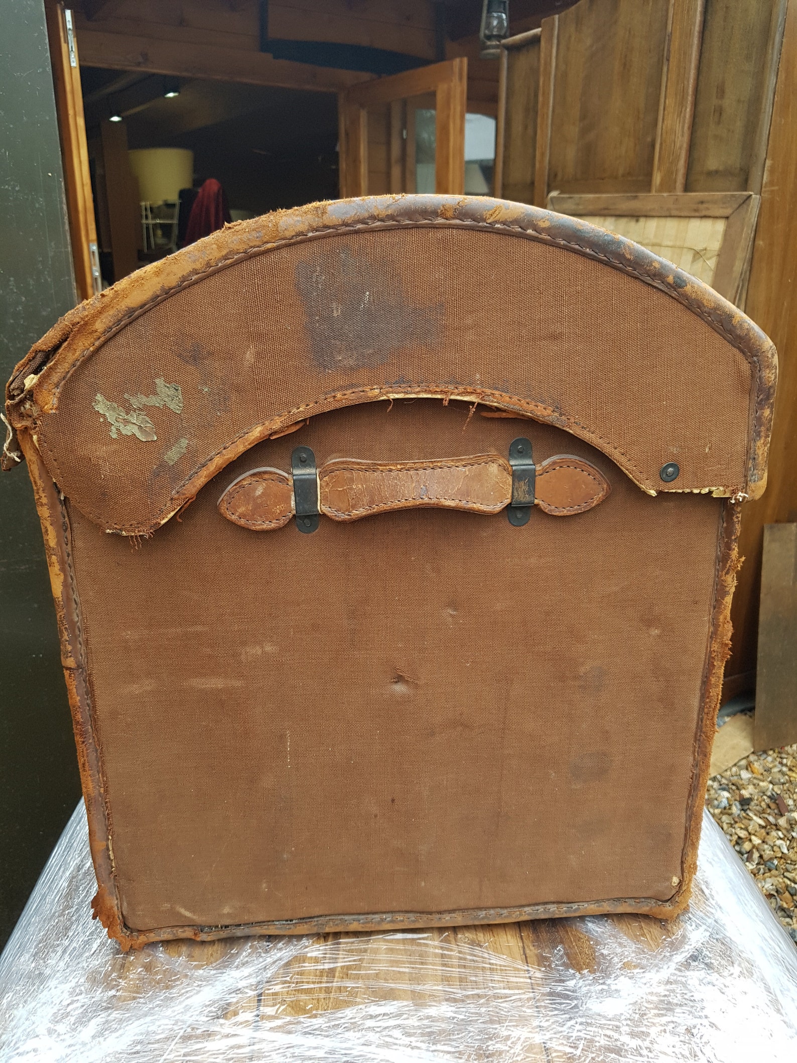 Large domed canvas covered wicker steamer trunk chest leather Etsy