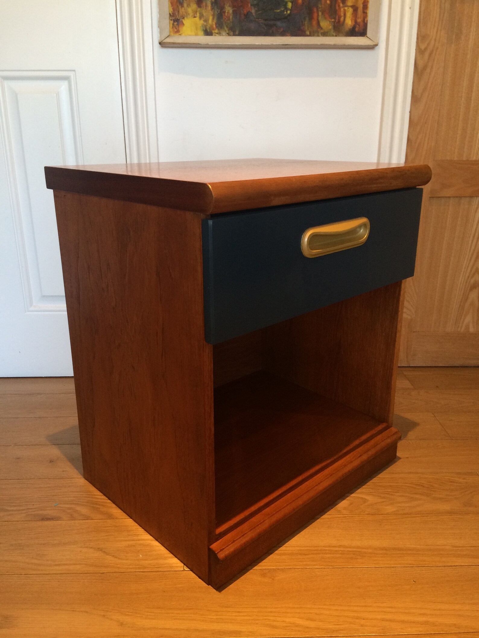 Meredew teak veneer bedside table with painted drawer retro Etsy
