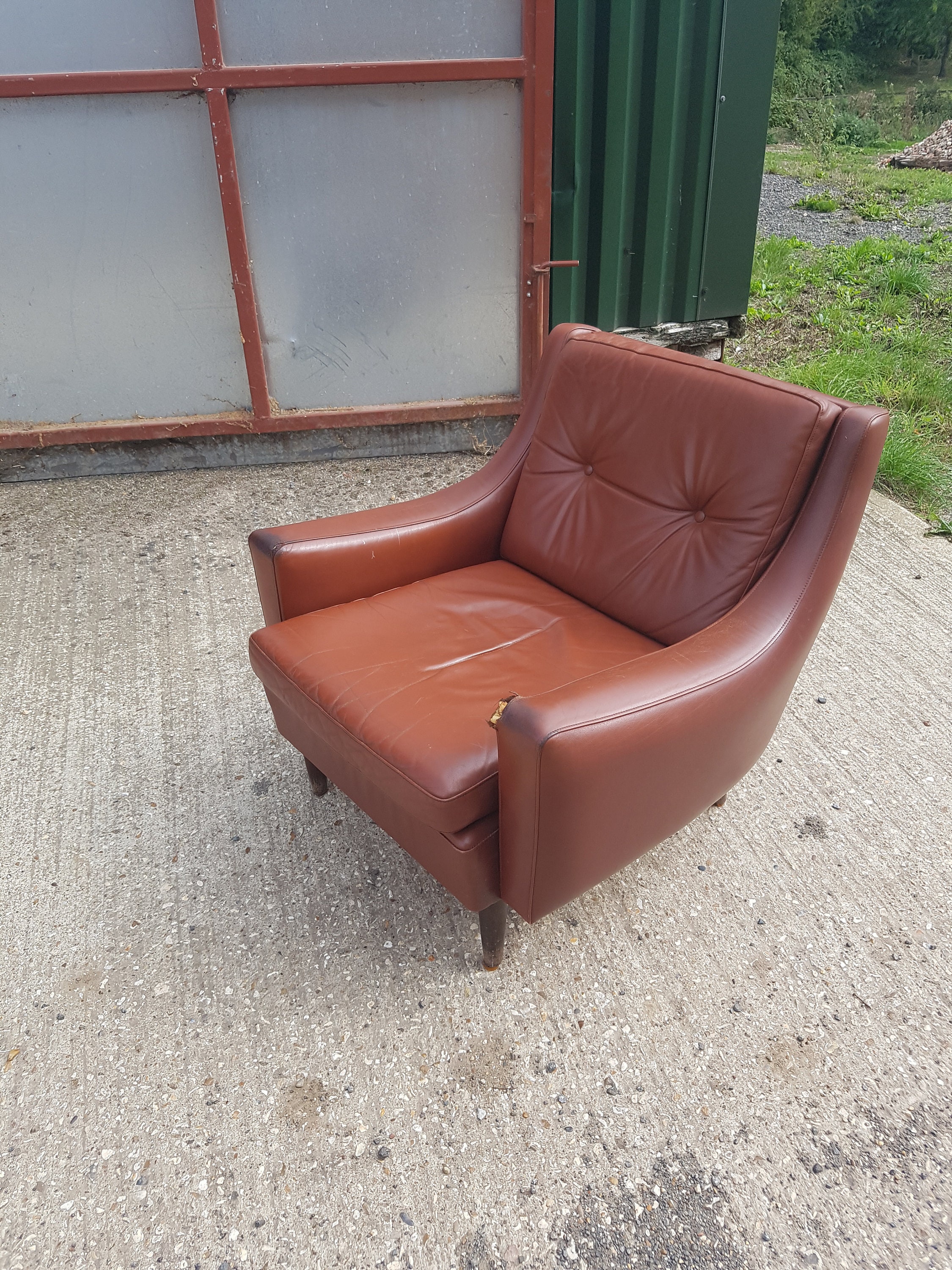 Leather brown lounge club armchair retro vintage mid Etsy