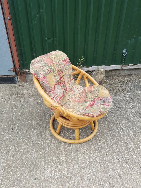 Chair Tub Swivel Bamboo Rattan Wicker Upholstered Angraves Retro