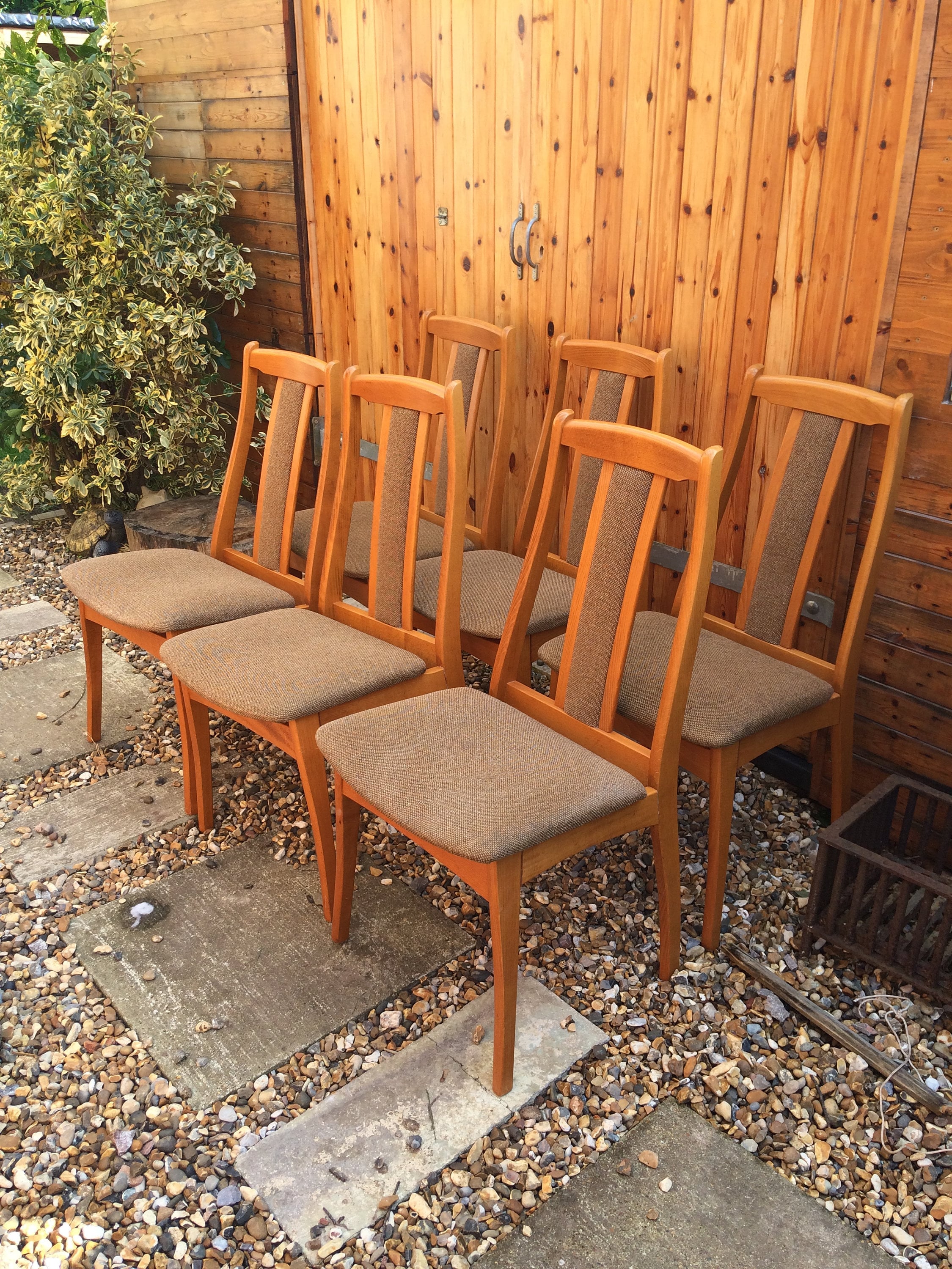 Set of six upholstered teak dining chairs retro vintage. Etsy