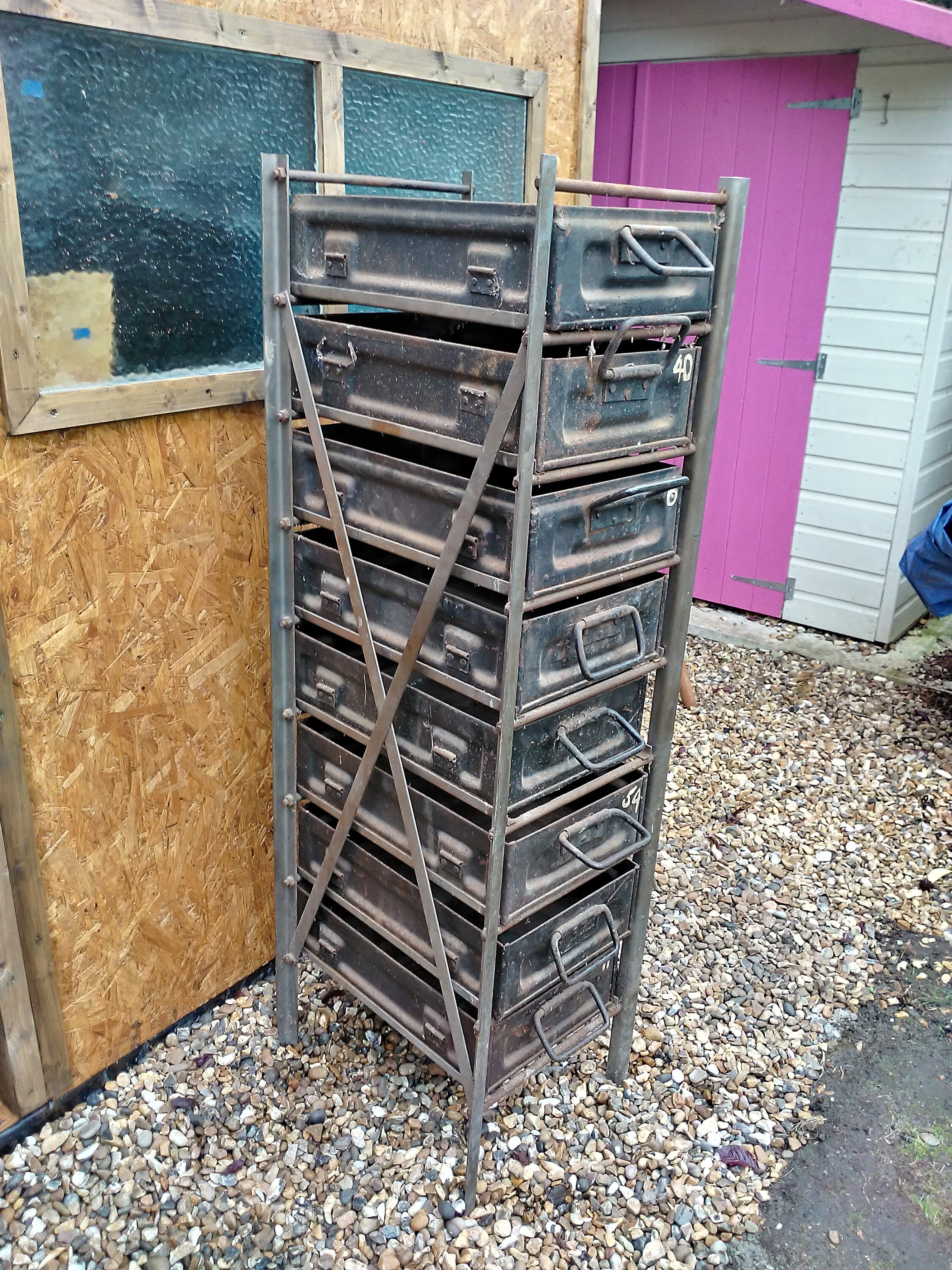 Industrial metal rack with drawers storage retro vintage. Etsy