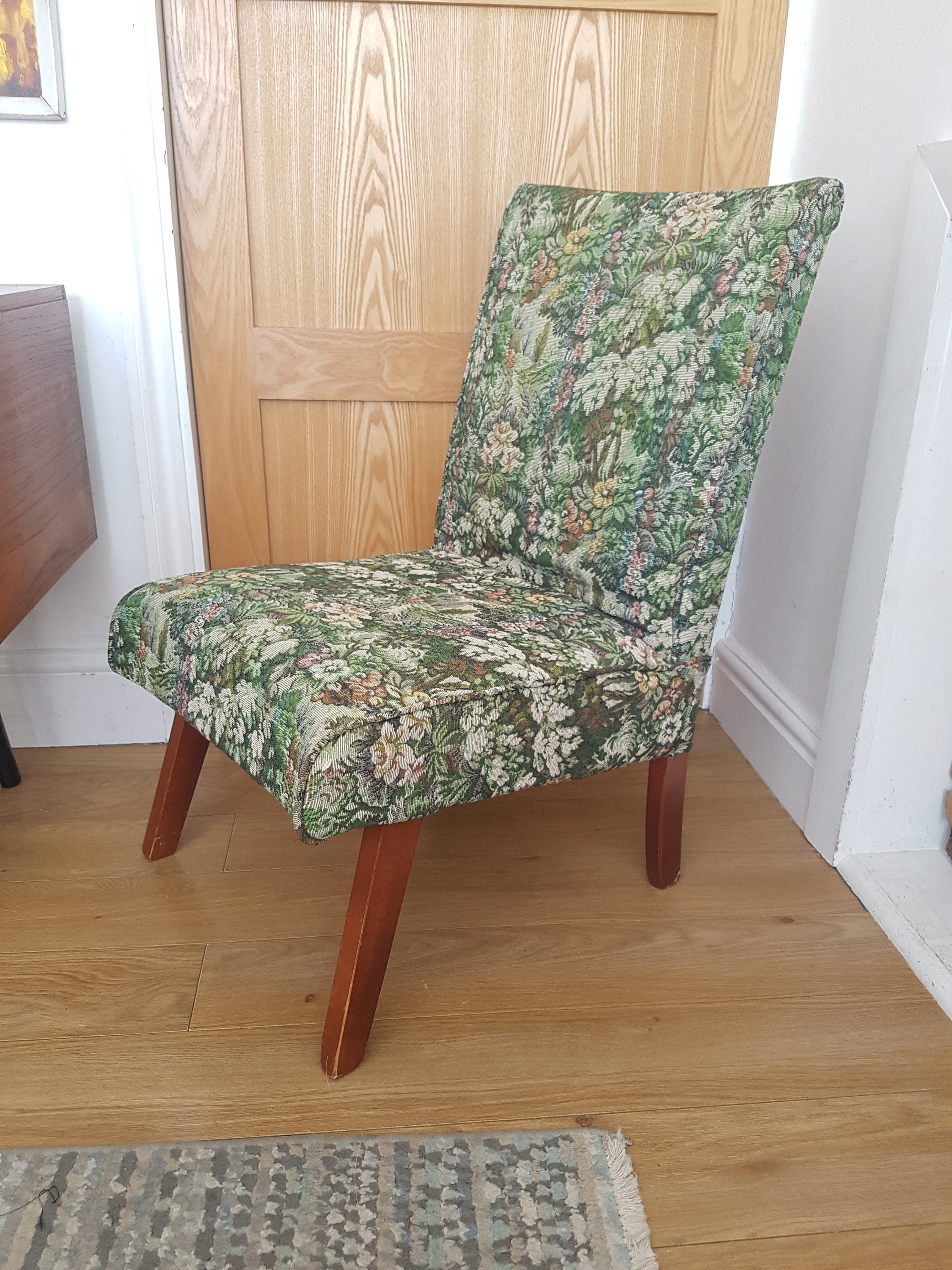Botanical tapestry small low easy chair retro vintage. Etsy