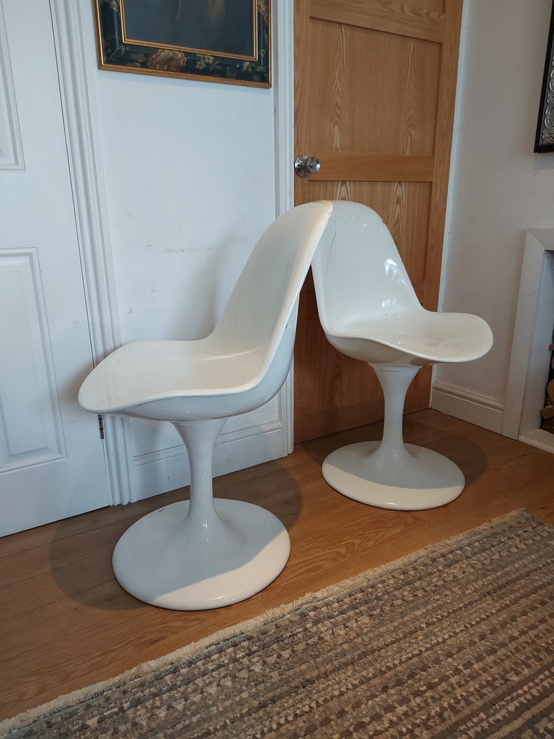 Chair swivel sold as pair glass fibre tulip round base retro vintage mid century bild 1