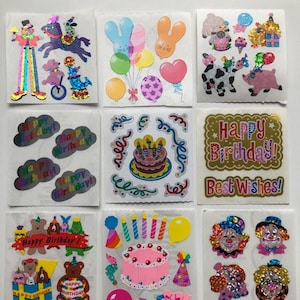 Adesivos Sandylion, Vintage, Raro, Aniversário, Celebração, Balões, Palhaços, Festa