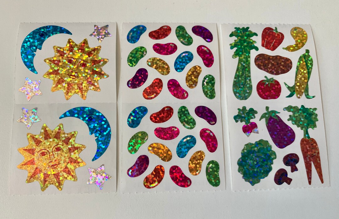 Rarest Sticker Bean Rare Vintage Hambly Stickers - Sun Moon Stars, Jelly Beans, Vegetables ...