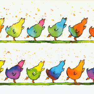 DANCING CHICKS Greetings Card Original Design