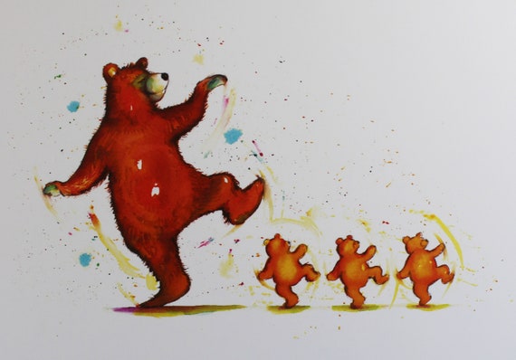 Boogie Bears Dancing Bears With Cubs Colourful Whimsical Fun 