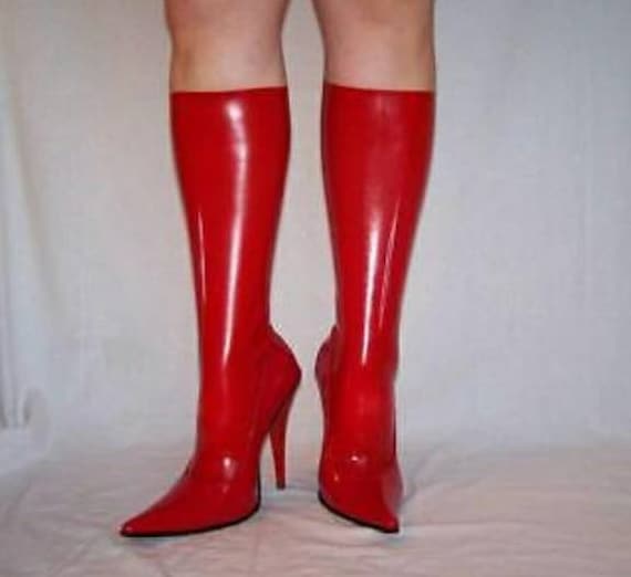 red latex thigh high boots