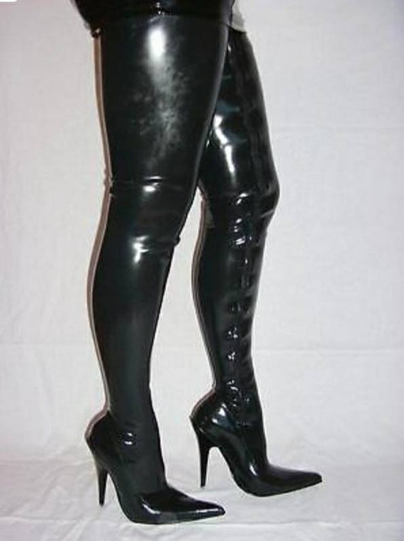 Latex Rubber Thigh Boots Rubber Fetish Boots Dominatrix | Etsy