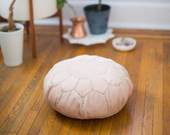 Light Natural Leather Meditation Zafu / Mini Pouf Floor Seat / Hand-made Floor Cushion / Floor seat - Available in 4 Colors