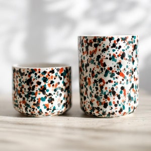 Chabi Chic Handmade Splatter Painted Ceramic Cups / Handleless Mugs - Avail. 4 oz & 8oz