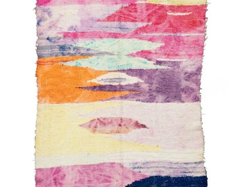 PRISM Watercolor Moroccan Boucherouite Rug 6'2 x 3'5 / Upcycled Rug / Colorful Rug / Vegan Rug / Non-wool Rug / Rag Rug / Flatweave Rug