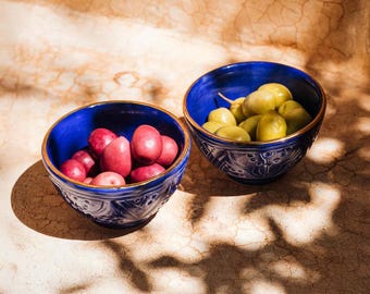 Set of 2 - Majorelle Blue Empreinte Mini Snack Bowls by Chabi Chic - Moroccan Pottery  Handmade Ceramics / Moroccan Ceramics / Snack bowls