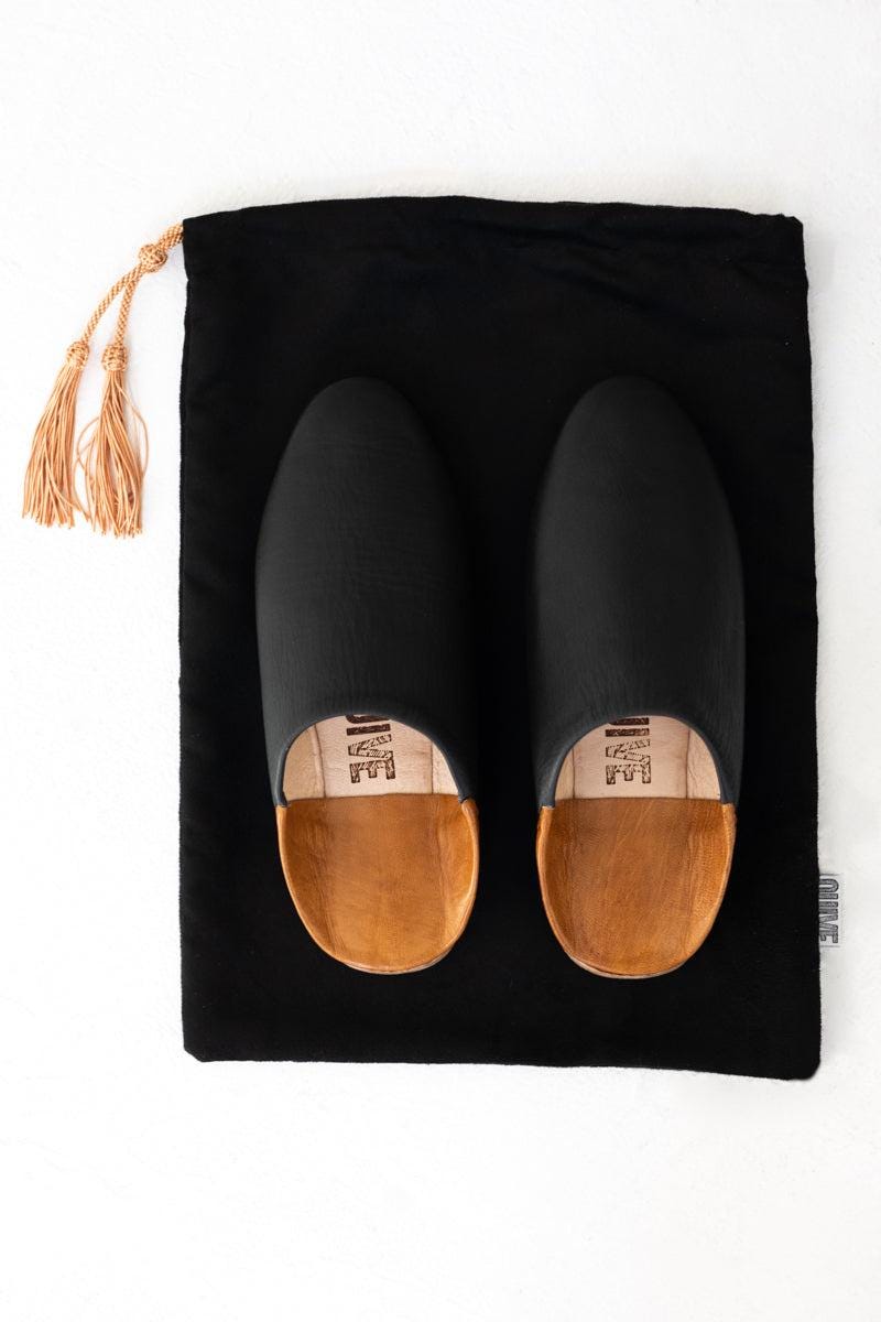 Unisex House Shoe - Black Genuine Leather - Slippers for Men and