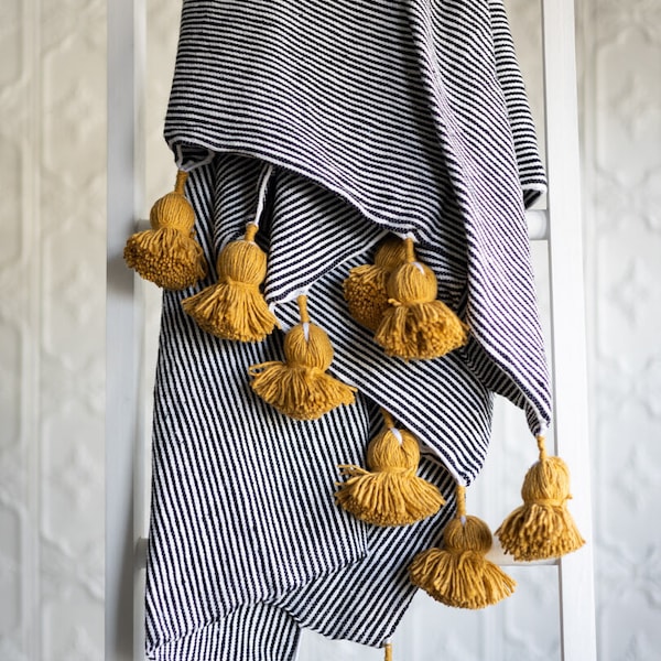 Moroccan Pom Pom Blanket Etsy