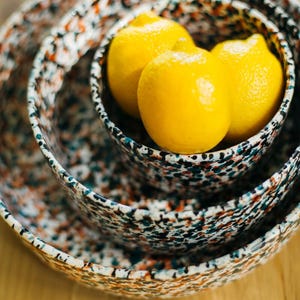 Handmade Ceramic Splatter Paint Bowls - Available in 3 Sizes - Multicolor Teal / Handmade Ceramics / Moroccan Pottery