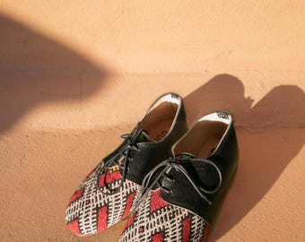 The Red City Oxford 08 - One-of-a-kind Handmade Leather and Moroccan Rug Shoes - Women's Size 8