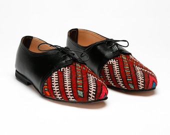 Women's Rug Oxfords 16 - One-of-a-kind Vintage Moroccan Rug Shoes - Size 7.5