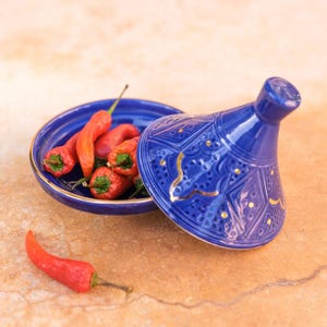 Majorelle Blue Empreinte Tagine with 12k gold leaf by Chabi Chic / Moroccan Pottery, Handmade ceramics, Decorative Tajine, Jewelry dish