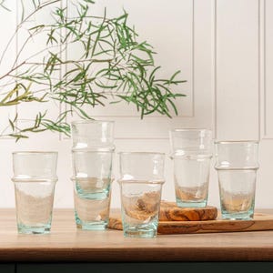 Set of 6 - Stackable Hand-blown Moroccan Beldi Glasses / Moroccan Glassware / Recycled glass / Juice Glasses / Gift Set / Housewarming