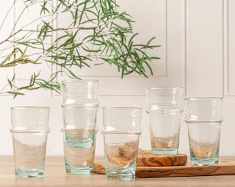 Set of 6 - Stackable Hand-blown Moroccan Beldi Glasses / Moroccan Glassware / Recycled glass / Juice Glasses / Gift Set / Housewarming