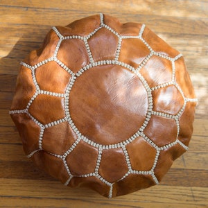 Brown Genuine Leather Meditation Zafu / Mini Pouf / Floor cushion / Floor Seating / Available in white, brown, black and natural